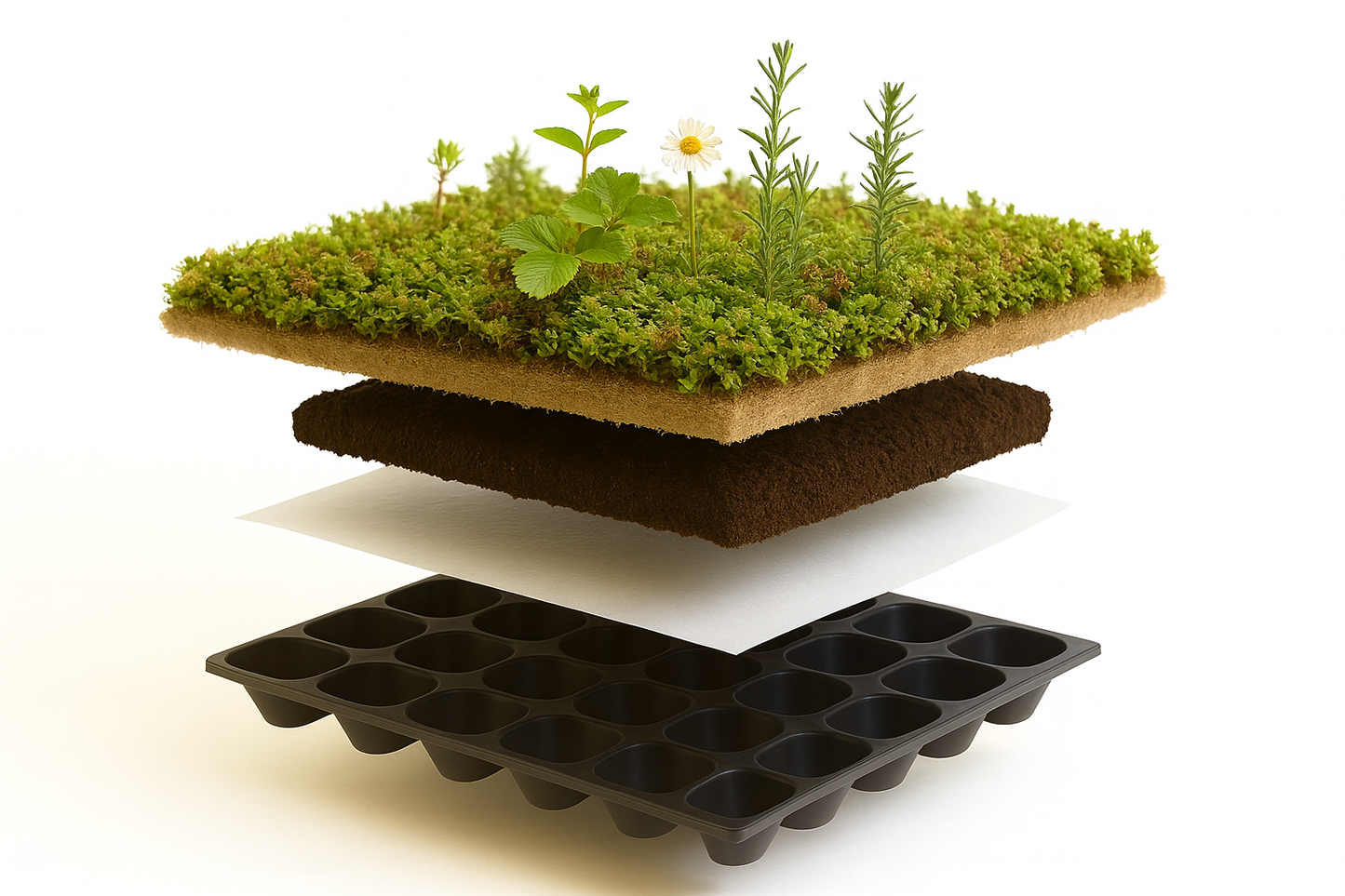 Sedum-kruidenmat – groendak met kleurrijke kruiden & sedum – per m²
